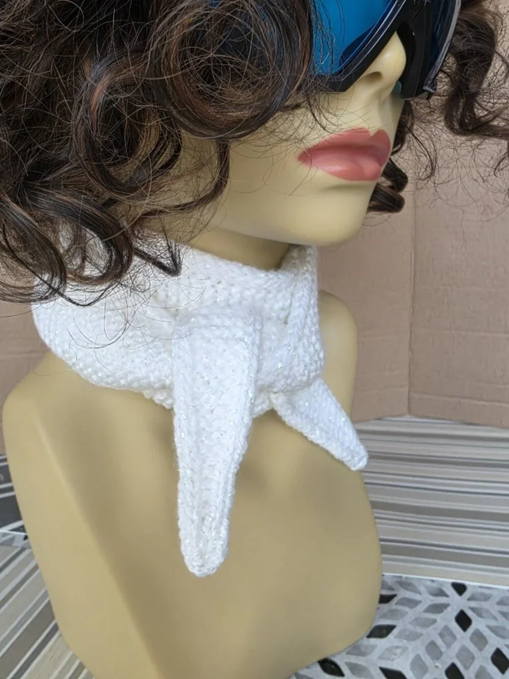 Sophie Scarf Classic Design Small Double Wrap Handmade Knitted Acrylic White